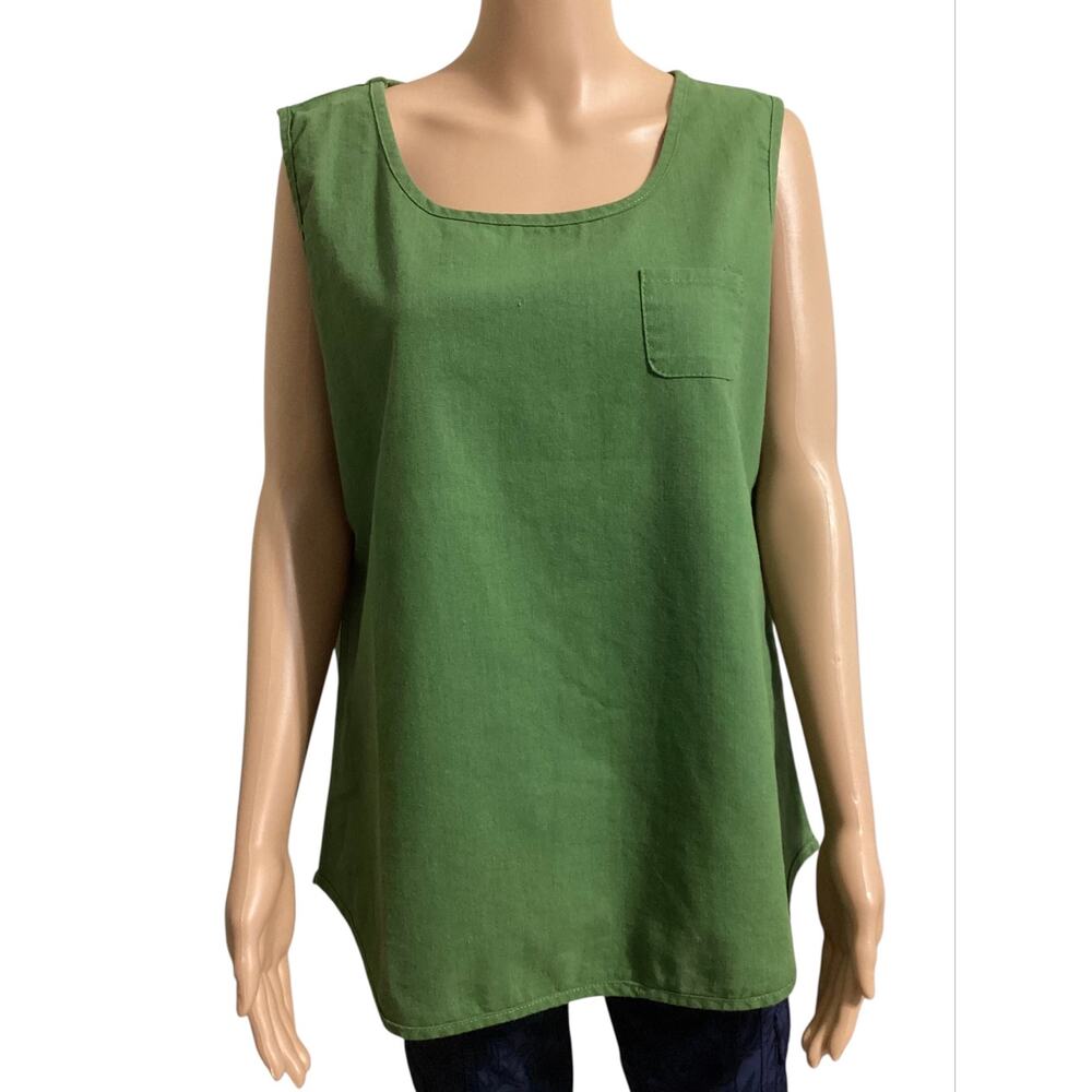 East Castle Green Linen Sleeveless Blouse Tank Top Minimalist Boho Lagenlook L